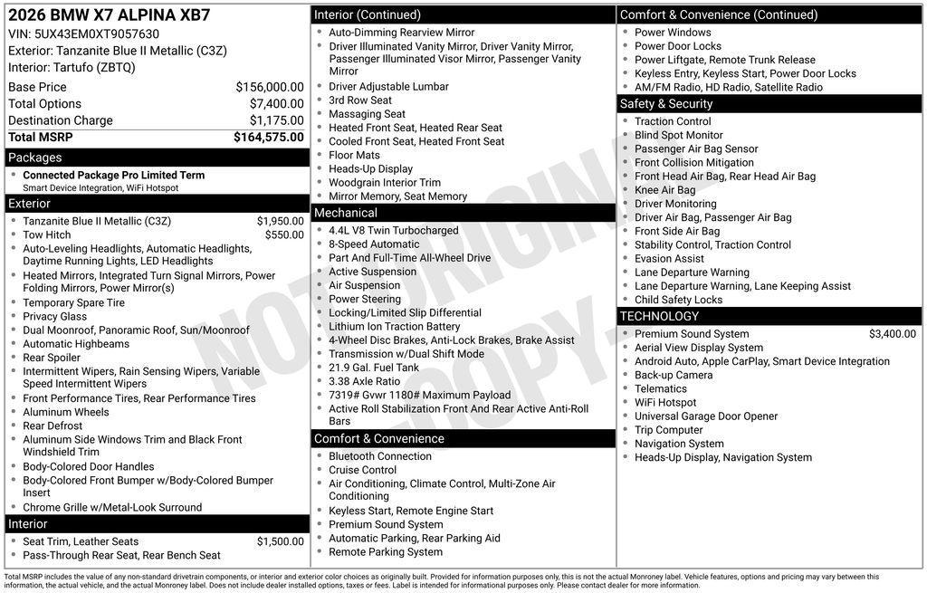 new 2026 BMW ALPINA XB7 car, priced at $164,575