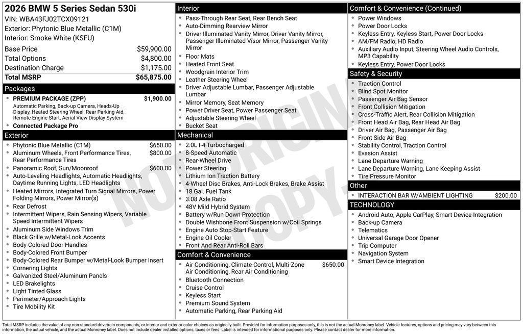 new 2026 BMW 530 car, priced at $66,440