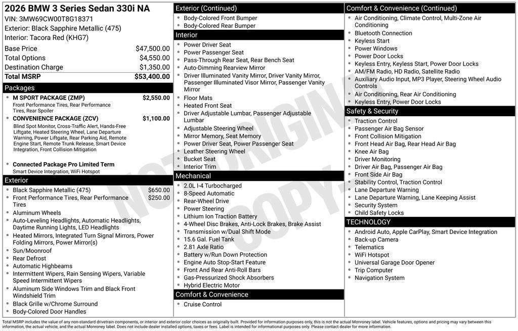 new 2026 BMW 330 car, priced at $53,400