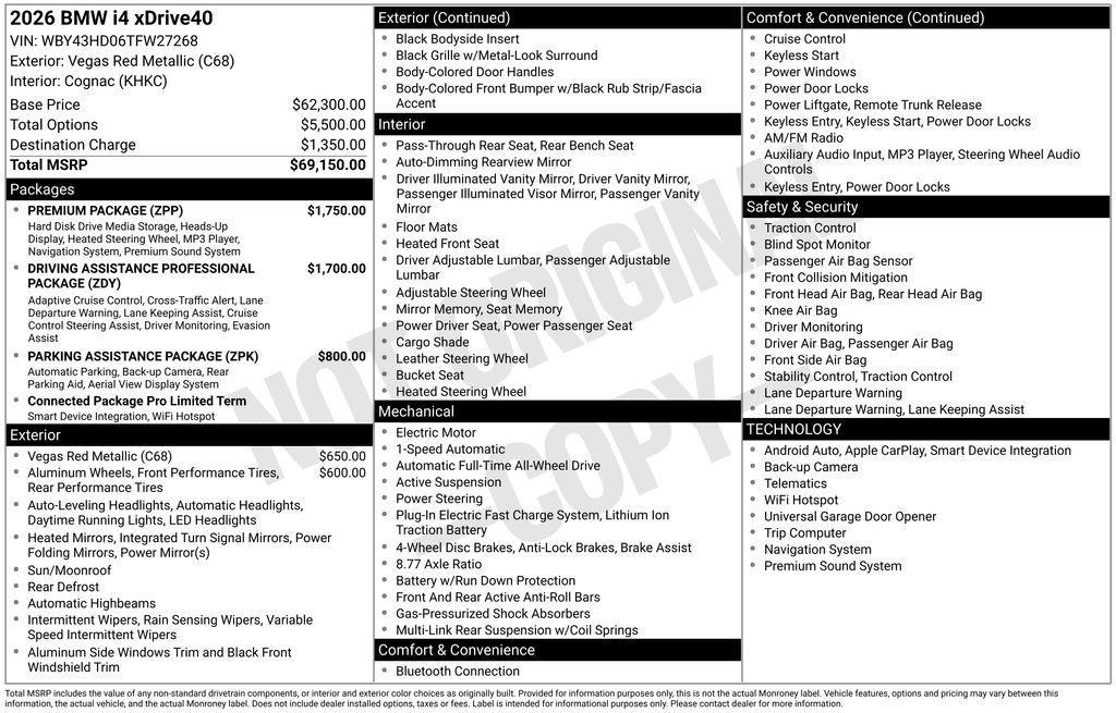 new 2026 BMW i4 Gran Coupe car, priced at $69,365