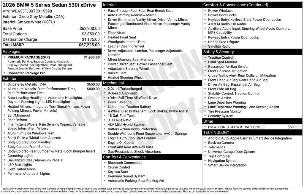 new 2026 BMW 530 car, priced at $67,640