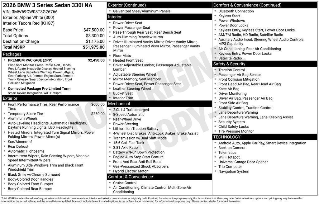 new 2026 BMW 330 car, priced at $51,900