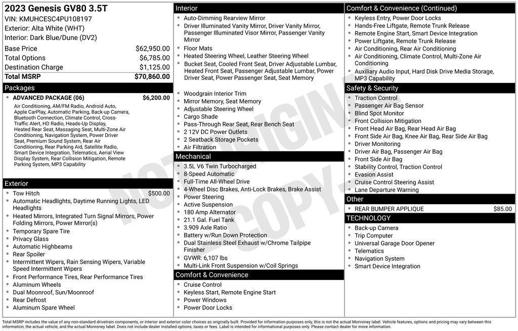 used 2023 Genesis GV80 car, priced at $44,995