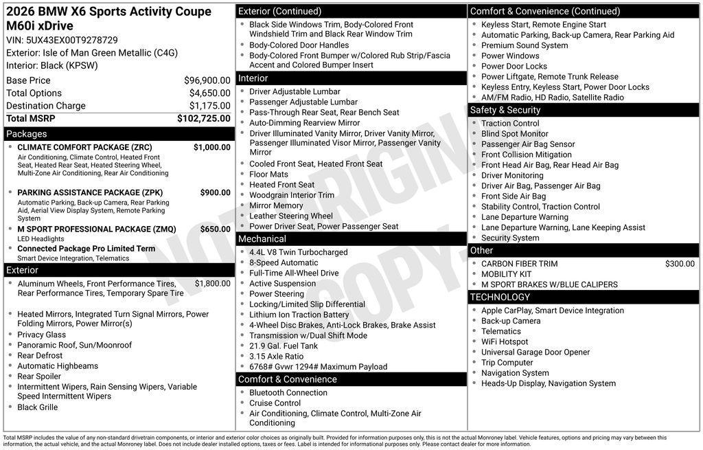 new 2026 BMW X6 car, priced at $103,375