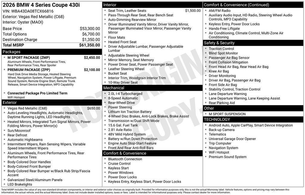 new 2026 BMW 430 car, priced at $61,350