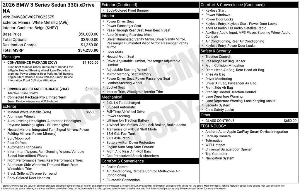 new 2026 BMW 330 car, priced at $54,640