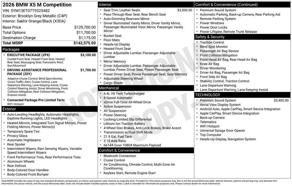 new 2026 BMW X5 M car, priced at $142,850