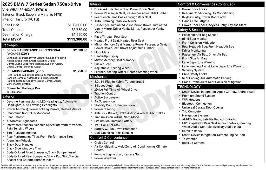 used 2025 BMW 750e car, priced at $93,249