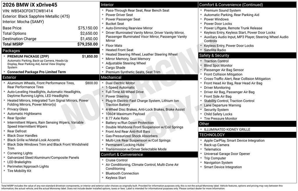 new 2026 BMW iX car, priced at $79,250