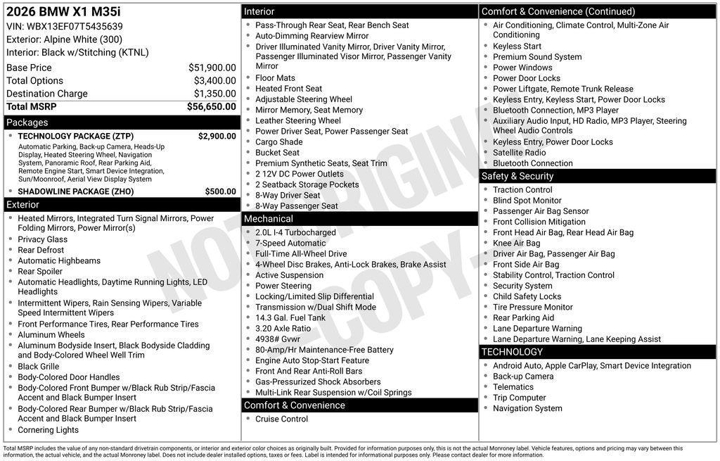 new 2026 BMW X1 car, priced at $56,815