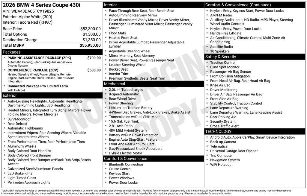 new 2026 BMW 430 car, priced at $55,680