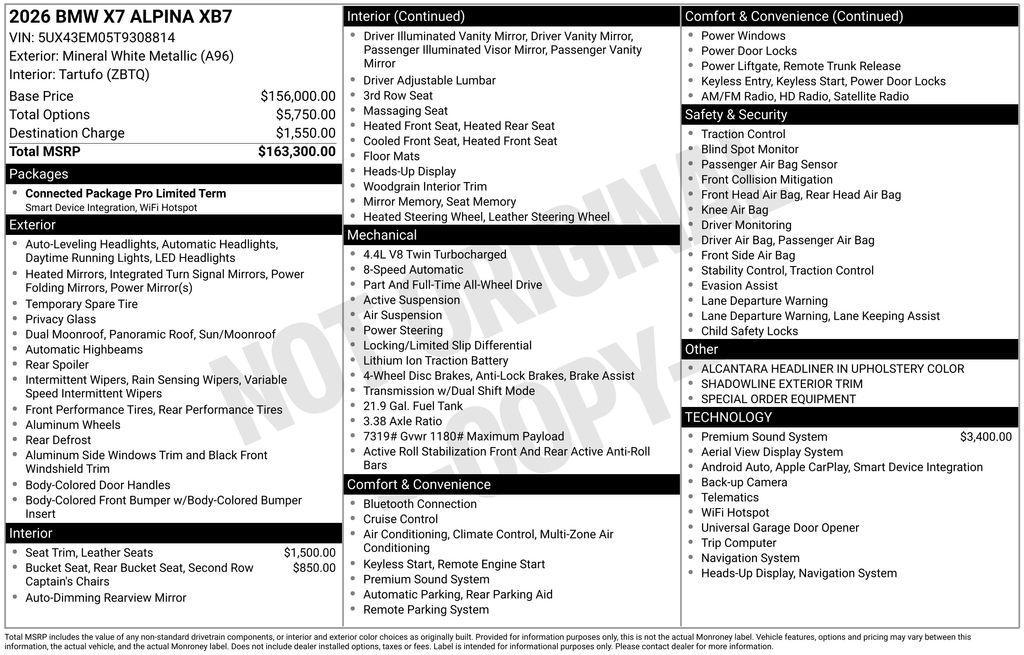 new 2026 BMW ALPINA XB7 car, priced at $162,925