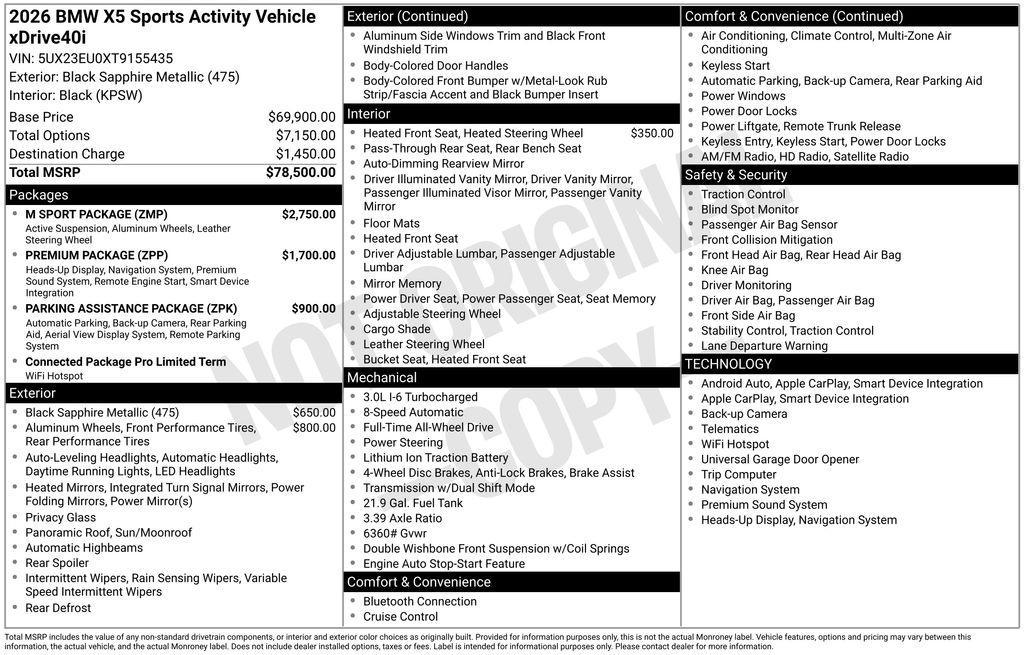 new 2026 BMW X5 car, priced at $78,875