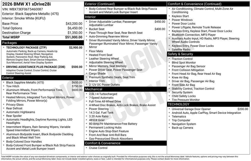 new 2026 BMW X1 car, priced at $50,980