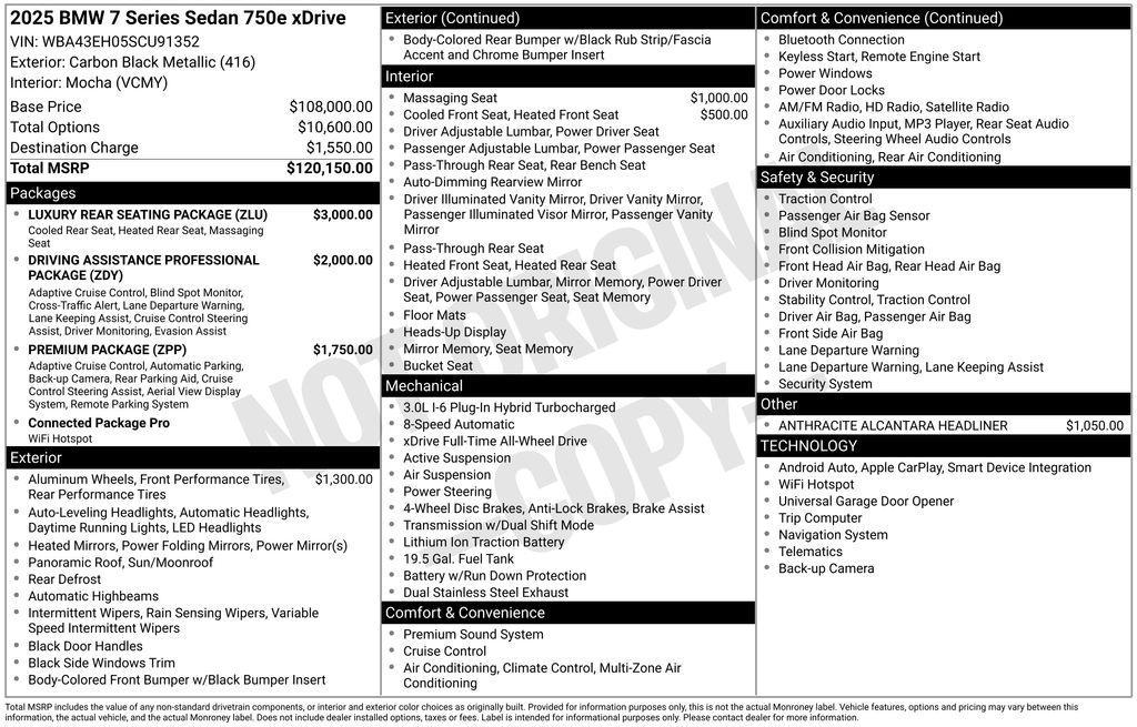 used 2025 BMW 750e car, priced at $113,592