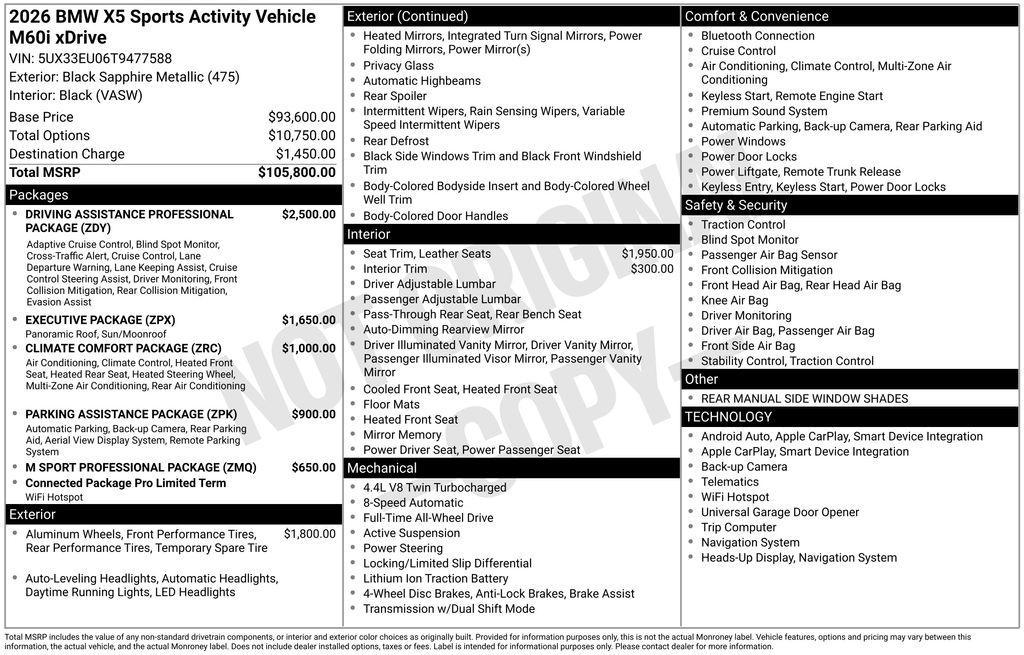 new 2026 BMW X5 car, priced at $105,800
