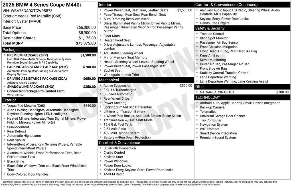 new 2026 BMW M440 car, priced at $73,925