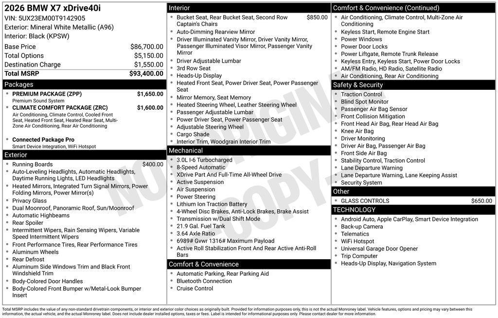 new 2026 BMW X7 car, priced at $93,785