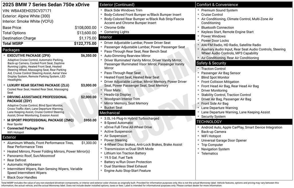 used 2025 BMW 750e car, priced at $122,685