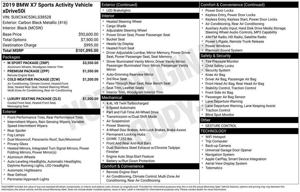 used 2019 BMW X7 car, priced at $38,995