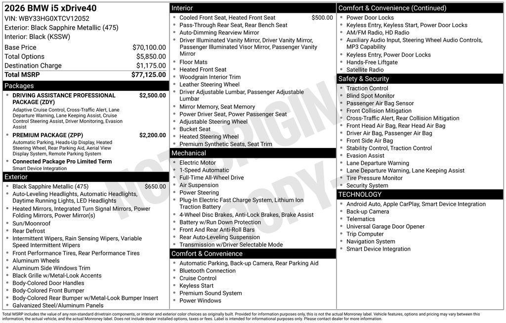 used 2026 BMW i5 car, priced at $76,800