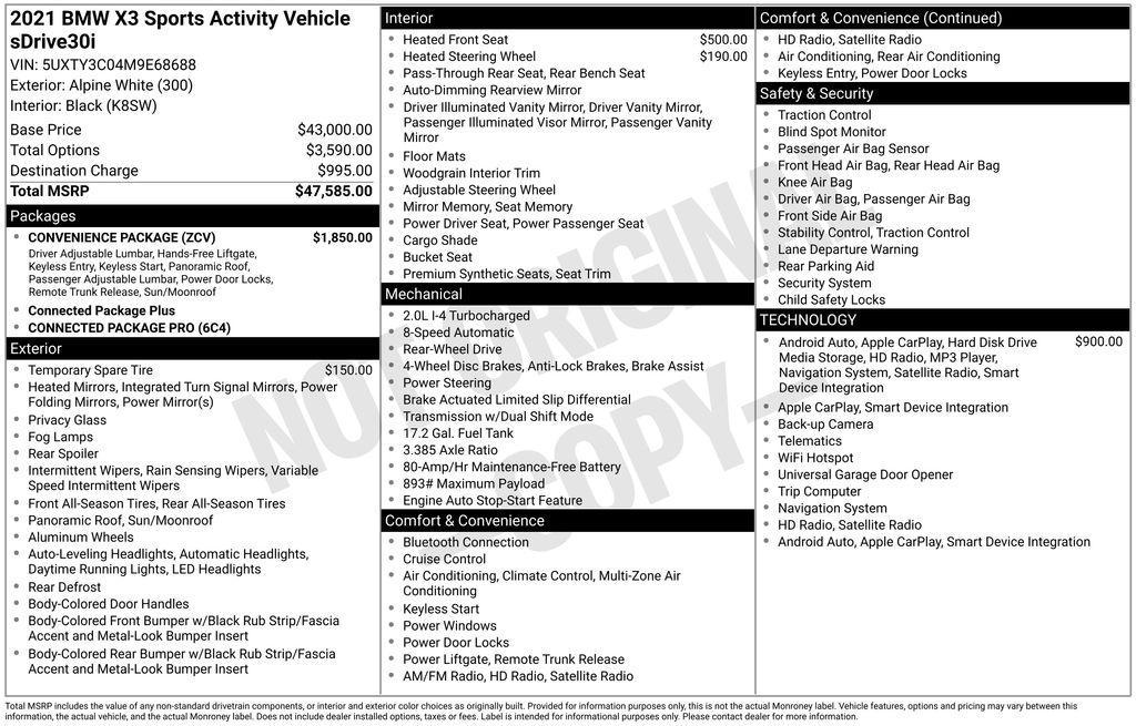used 2021 BMW X3 car, priced at $27,495
