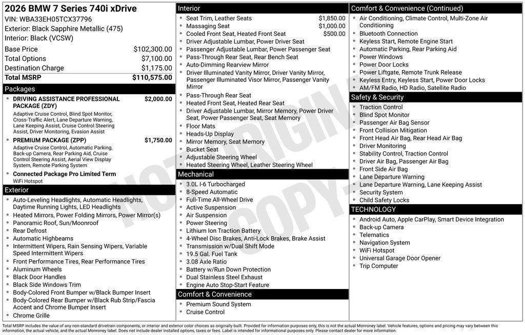 new 2026 BMW 740 car, priced at $110,950