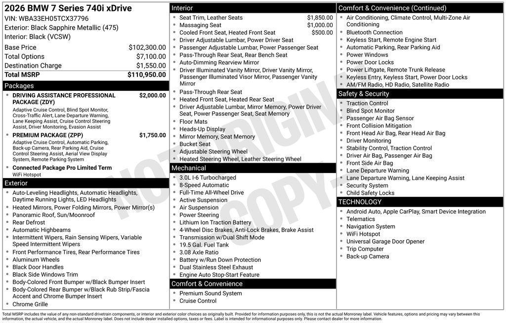 new 2026 BMW 740 car, priced at $111,455