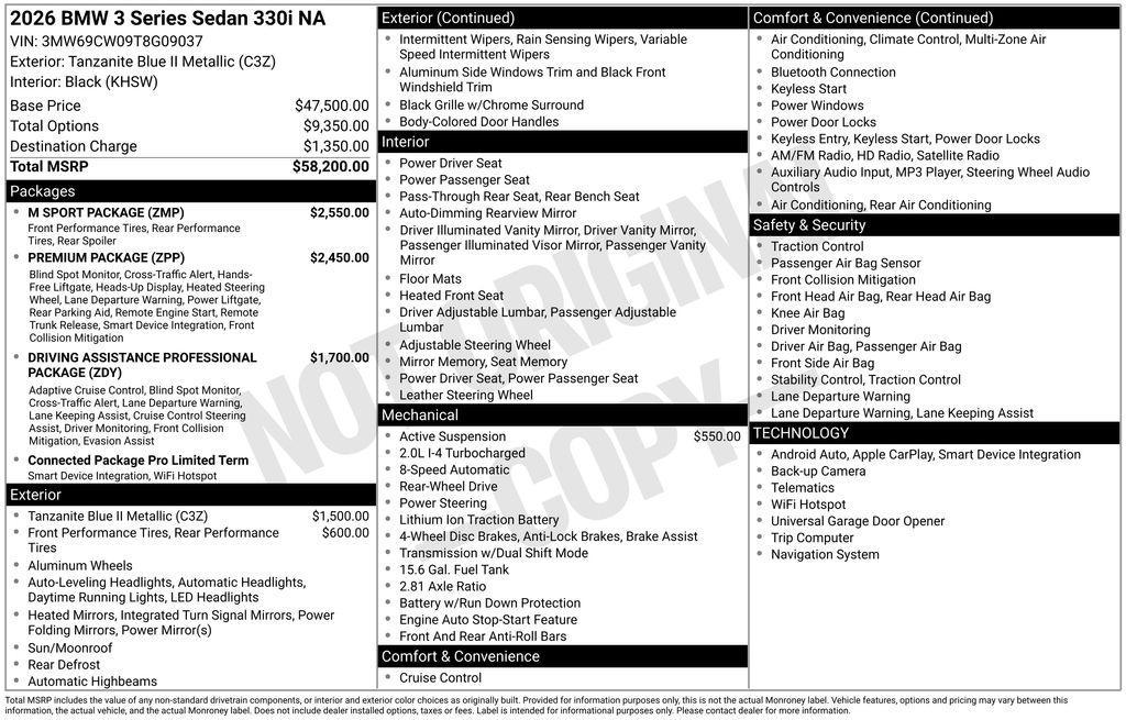 new 2026 BMW 330 car, priced at $57,100
