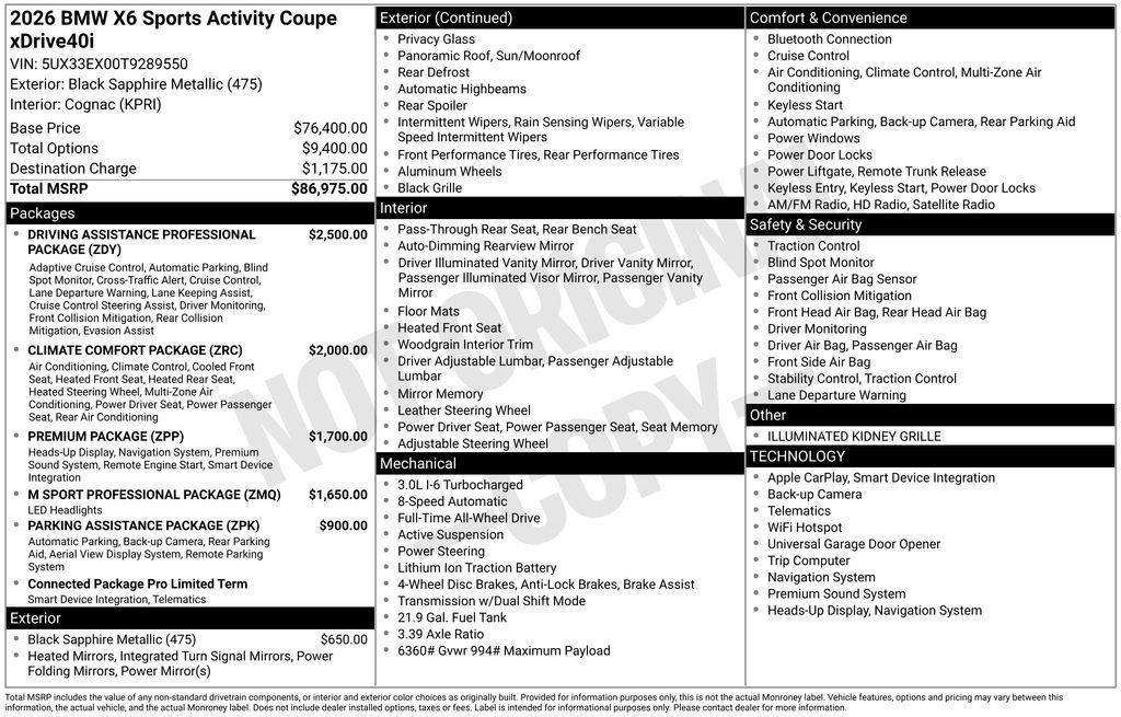 new 2026 BMW X6 car, priced at $87,025