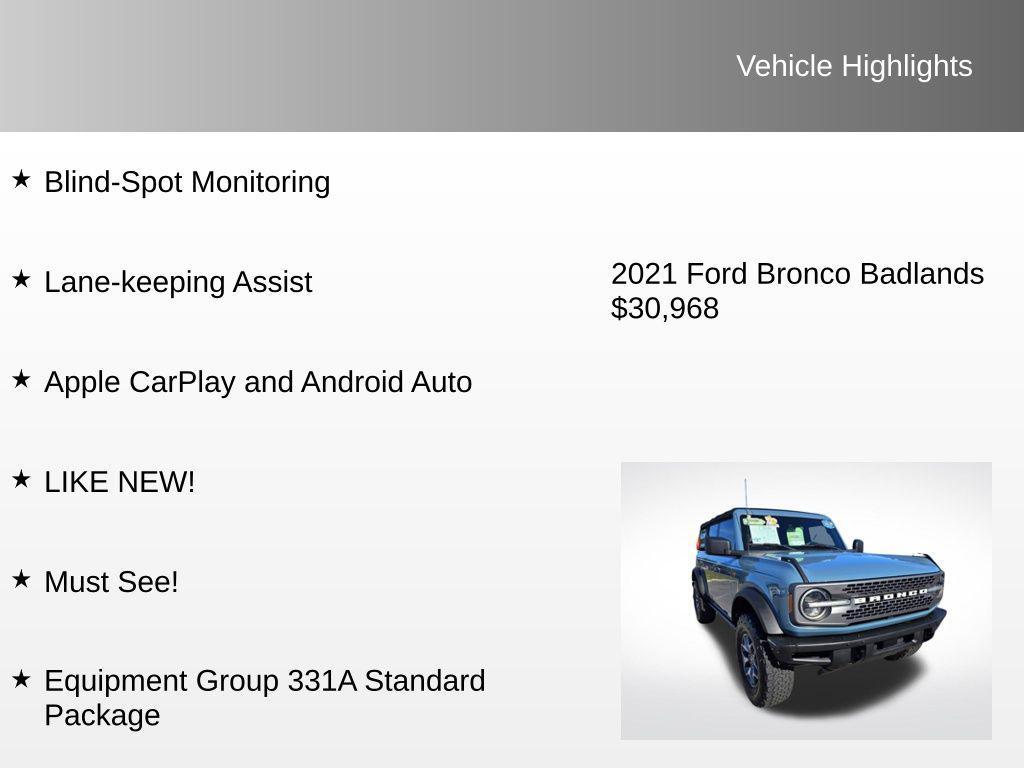 used 2021 Ford Bronco car, priced at $30,968