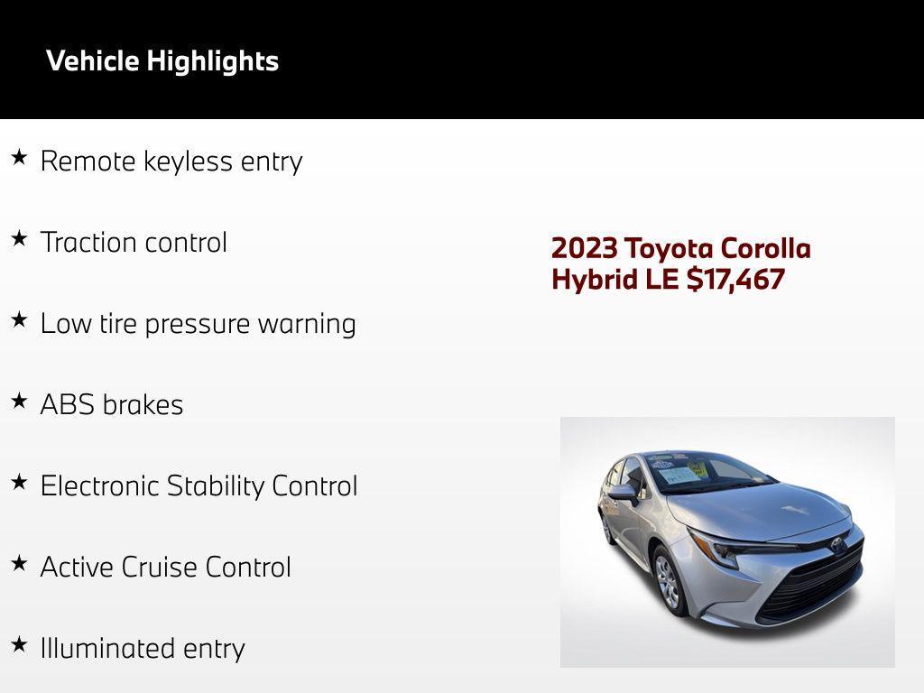 used 2023 Toyota Corolla Hybrid car, priced at $17,467