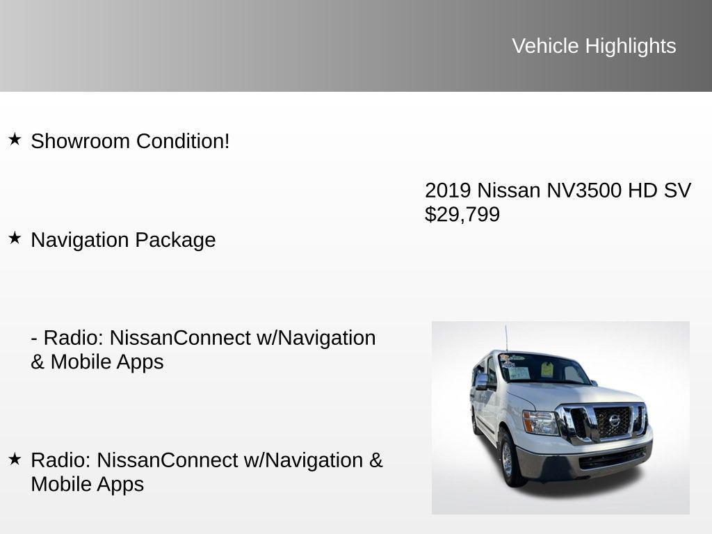 used 2019 Nissan NV Passenger NV3500 HD car, priced at $29,599