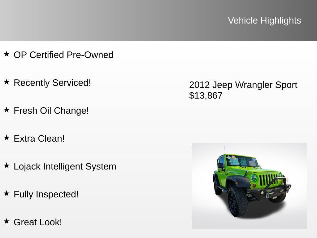 used 2012 Jeep Wrangler car, priced at $13,867