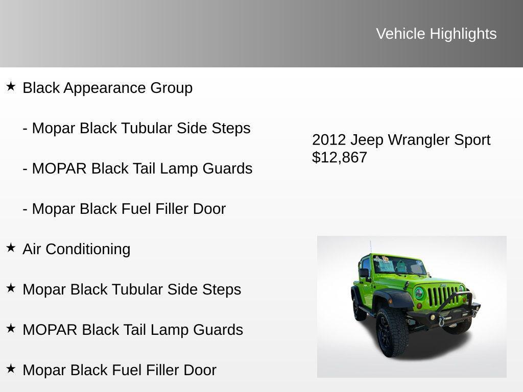 used 2012 Jeep Wrangler car, priced at $12,867