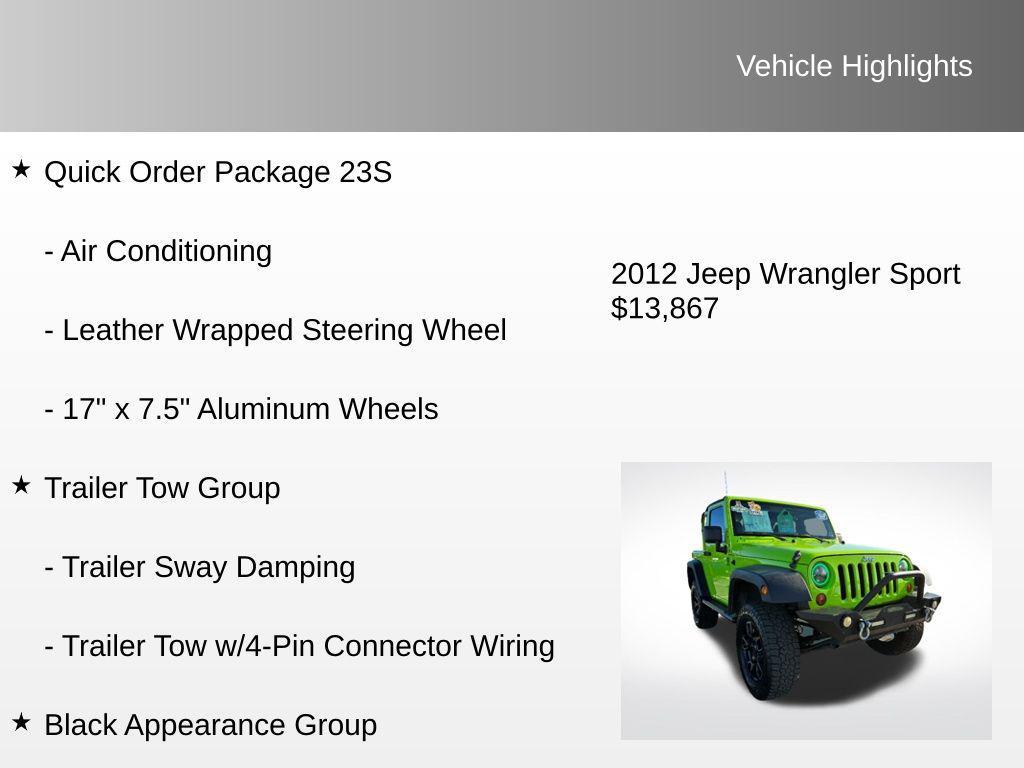 used 2012 Jeep Wrangler car, priced at $13,867