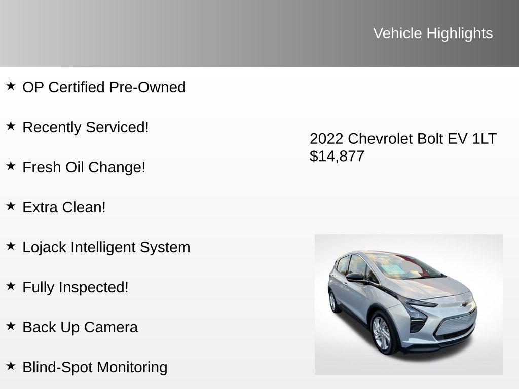 used 2022 Chevrolet Bolt EV car, priced at $14,877