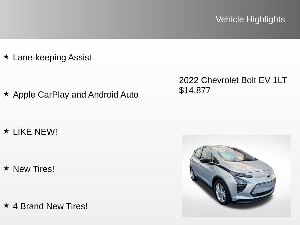 used 2022 Chevrolet Bolt EV car, priced at $14,877
