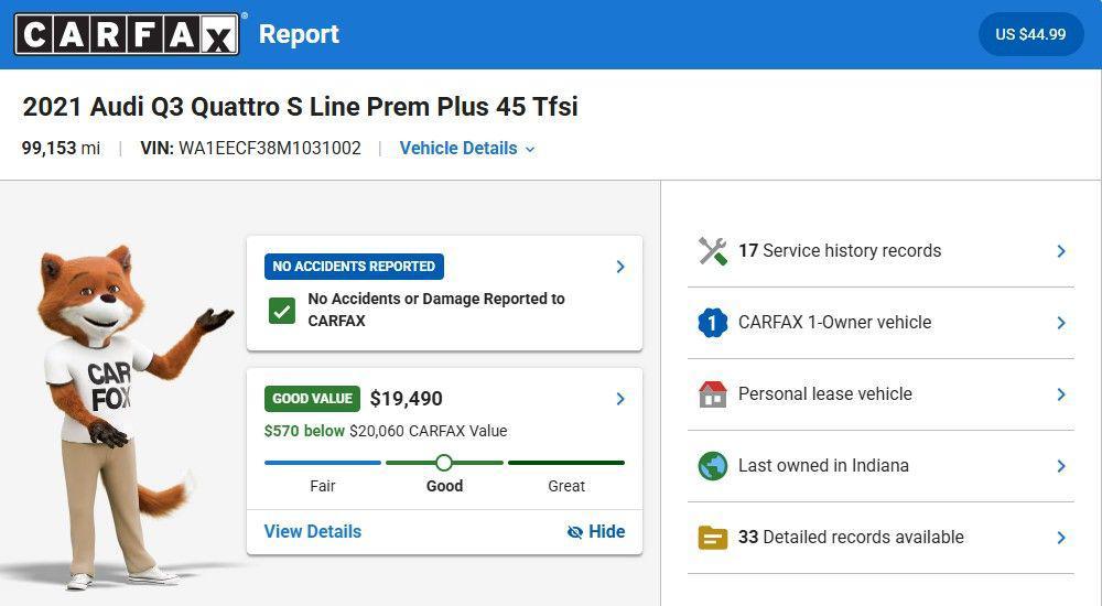 used 2021 Audi Q3 car, priced at $18,490
