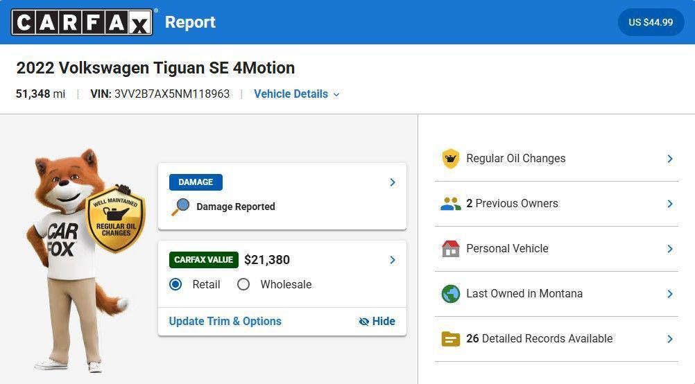 used 2022 Volkswagen Tiguan car, priced at $20,990