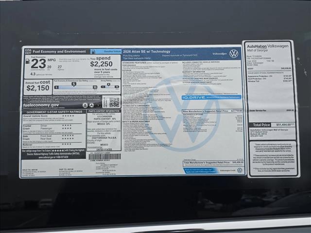new 2026 Volkswagen Atlas car, priced at $44,335
