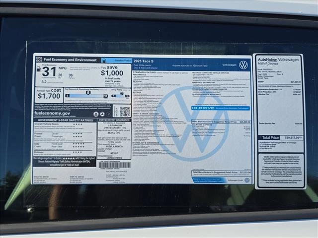 new 2025 Volkswagen Taos car, priced at $23,153