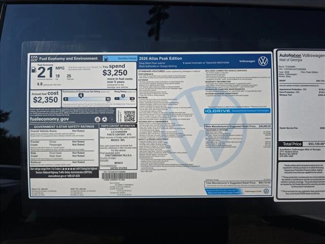 new 2026 Volkswagen Atlas car, priced at $45,947