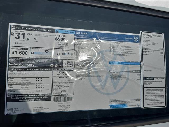 new 2026 Volkswagen Taos car, priced at $27,177