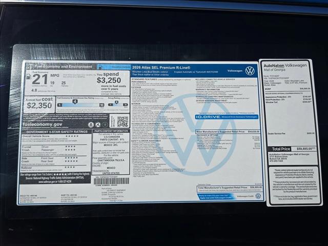 new 2026 Volkswagen Atlas car, priced at $51,976