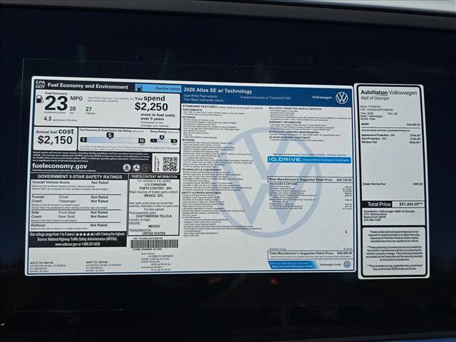 new 2026 Volkswagen Atlas car, priced at $44,335