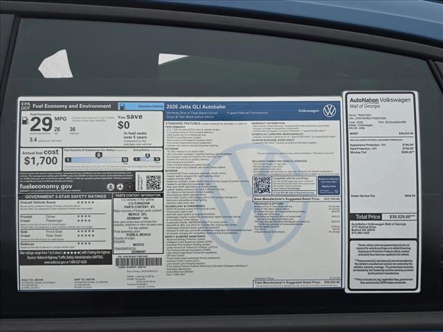 new 2026 Volkswagen Jetta GLI car, priced at $34,919