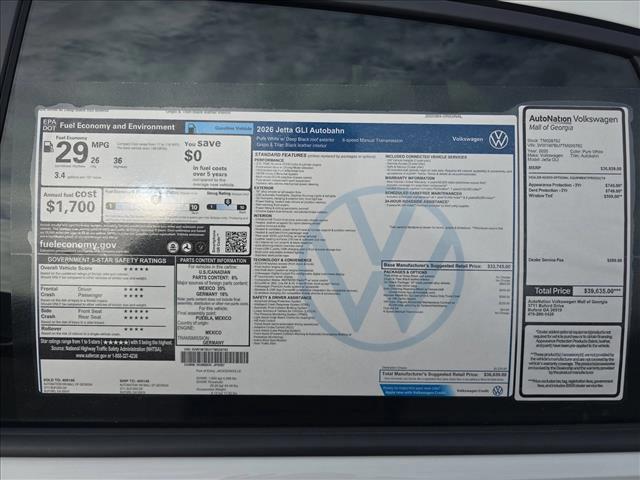 new 2026 Volkswagen Jetta GLI car, priced at $34,975
