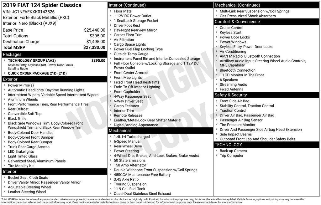 used 2019 FIAT 124 Spider car, priced at $13,944