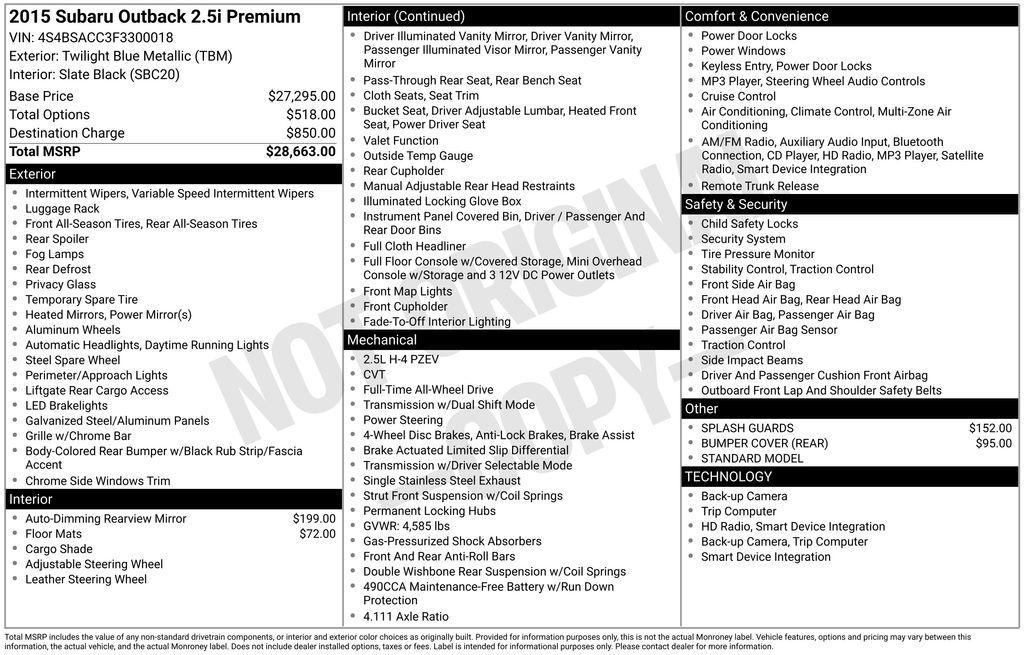 used 2015 Subaru Outback car, priced at $9,911
